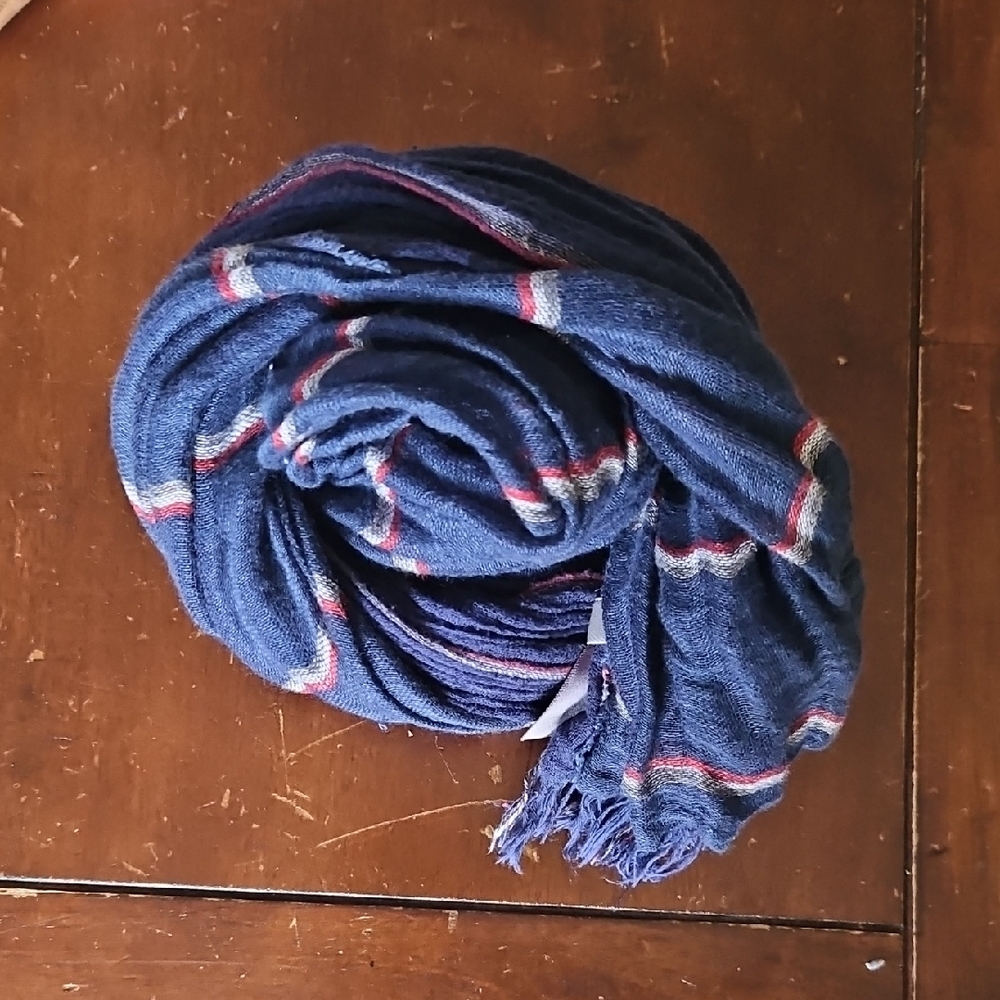 Vince Blue Scarf with Red and White Stripe Accents